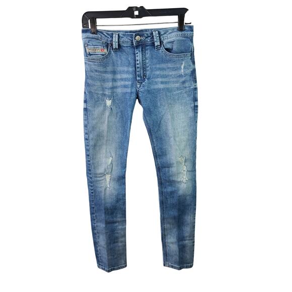 Diesel Blue Denim Distress Jeans Mid Rise 12 Y 28 - Picture 1 of 5